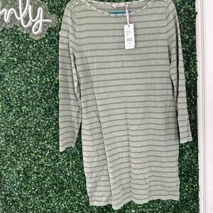Garment Dyed Striped Knit Long Sleeve Dress Size M